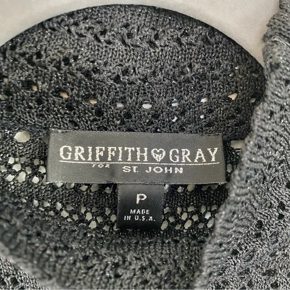 Griffith Gray For ST. JOHN Black Sparkle Mock Neck Knit Top Sleeveless Size P - Picture 7 of 11